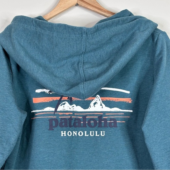 Patagonia Pataloha Men S Honolulu Hawaii Full Zip Hoodie Teal Organic - Picture 2 of 15